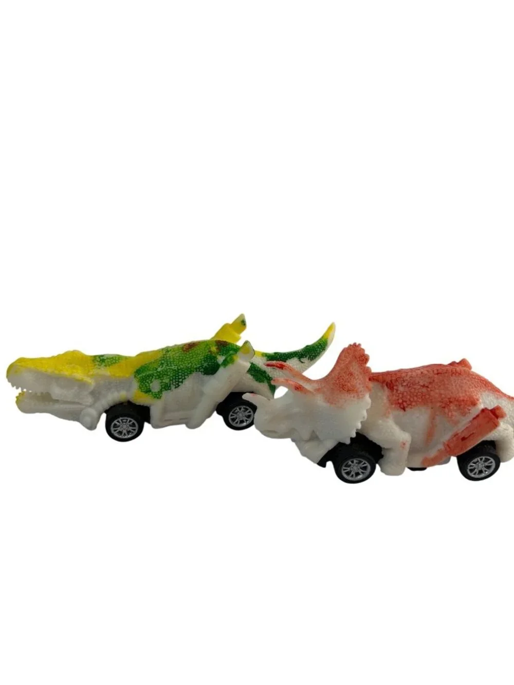 Friction Kids Toy Dinosaurs Set of 2 Multicolored Orange/Green/Yellow Push/Relea